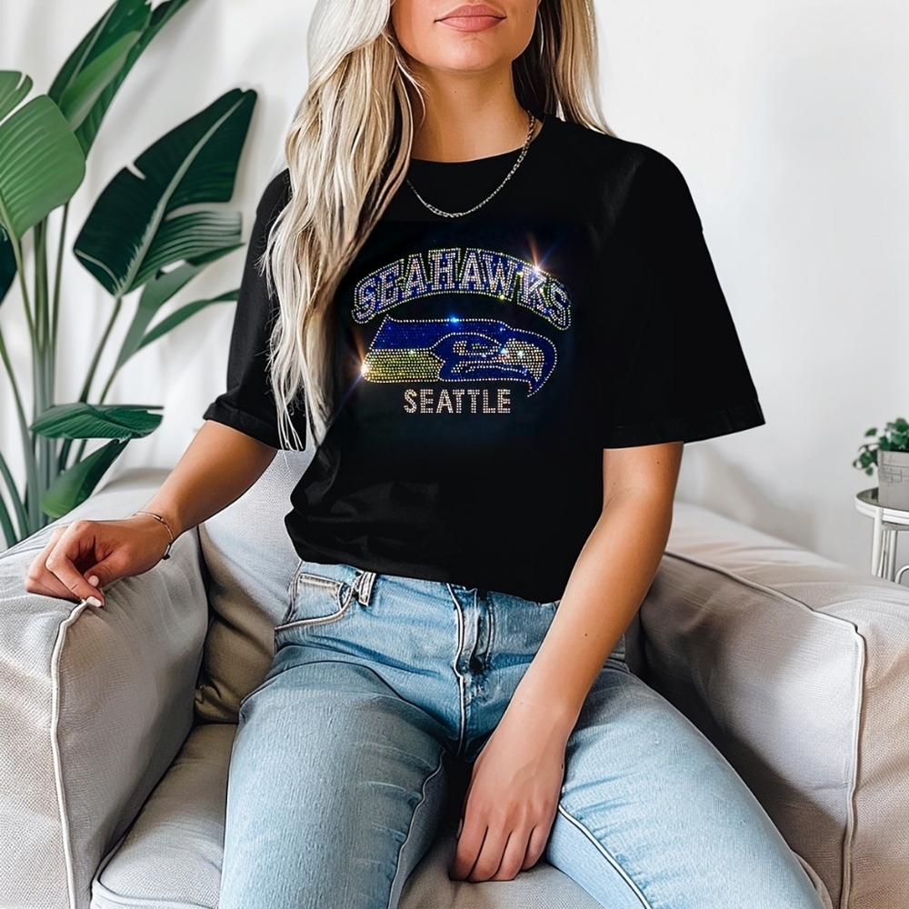 New Seattle Seahawks New Rhinestone Unisex Crewneck T-shirt S-XL